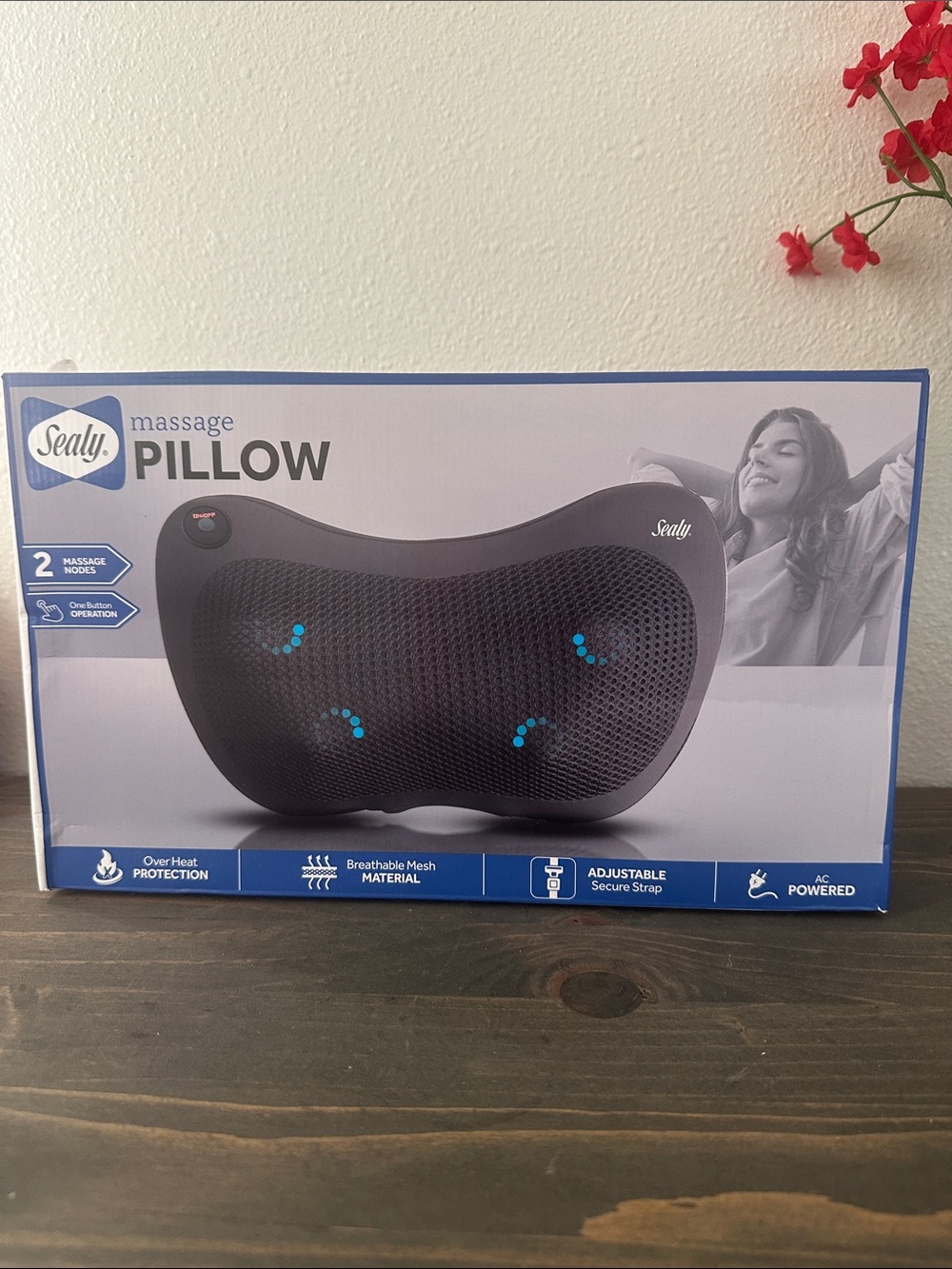Sealy Black Massage Pillow with Breathable Mesh
